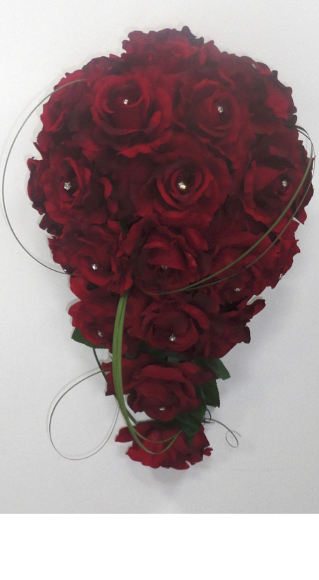 Red Rose Teardrop Brides Bouquet with Diamantes